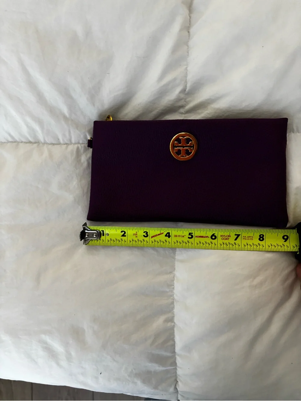 Tory Burch Purple Leather Zip Wristlet with Gold Logo Accent